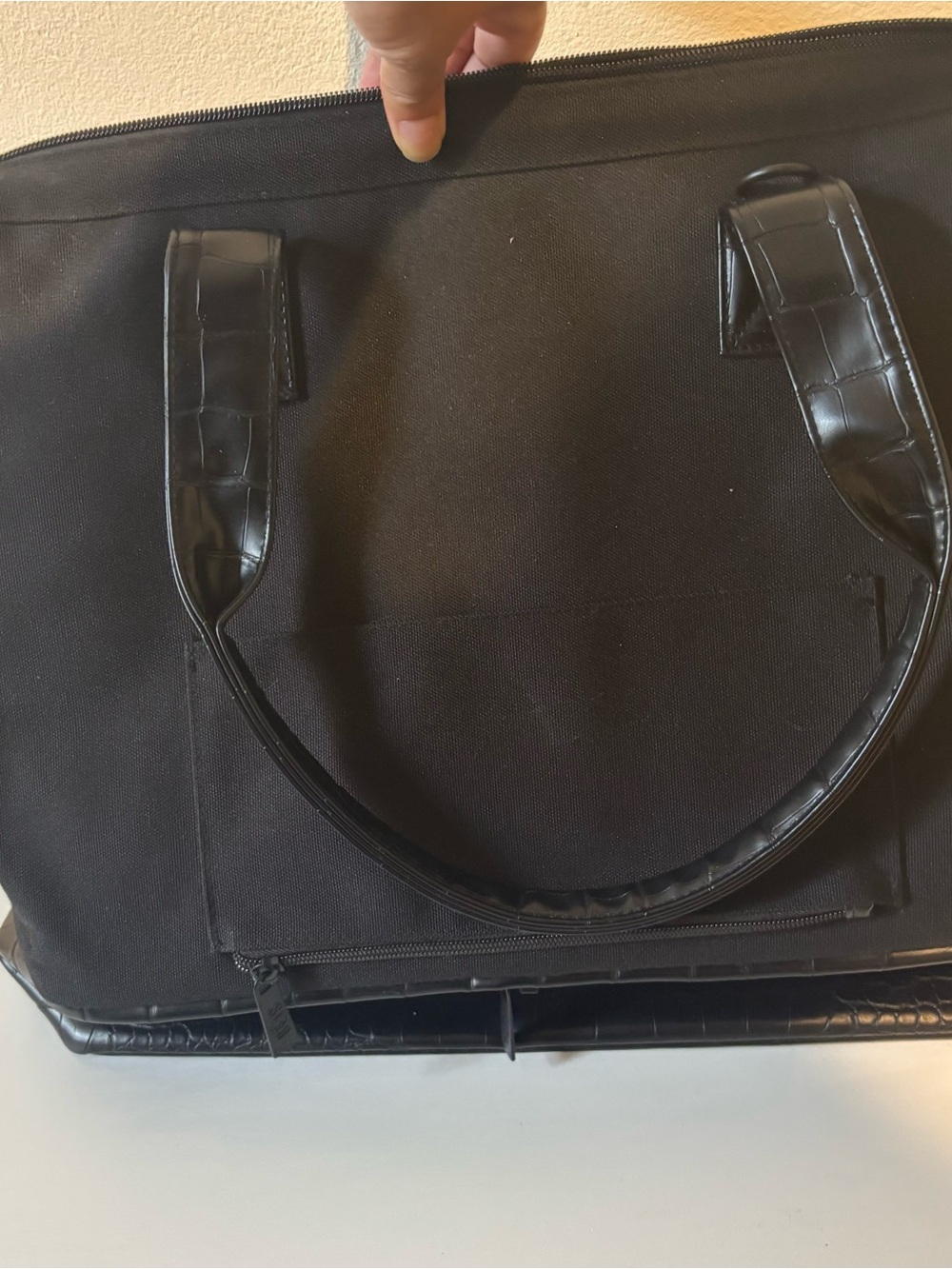BEIS Black Tote with Croc-Texture Handles